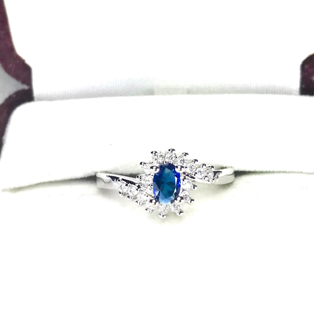 BOGO Silver Ring blue sapphire Cubic Zirconia Sz 9